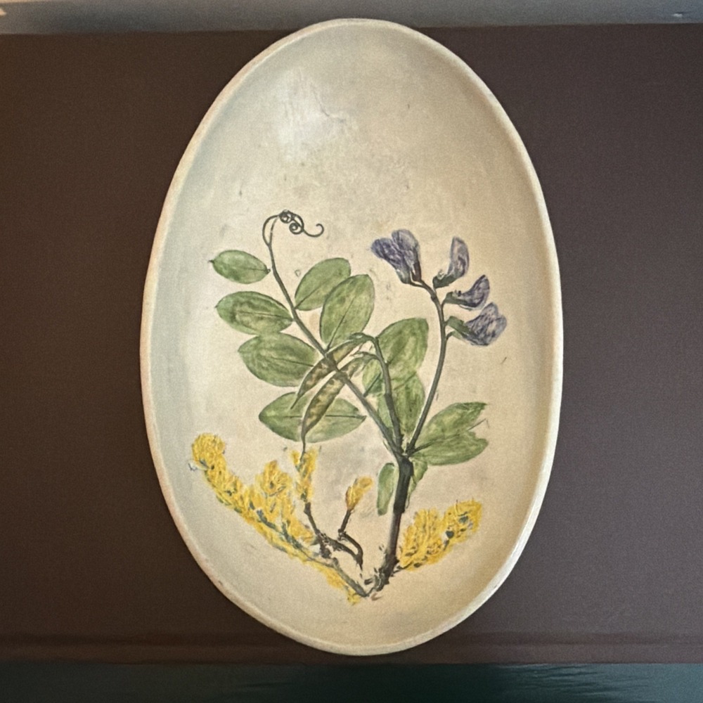 Salt Marsh Pottery Vintage 1985 Handmade Botanical Floral Oval Dish Hand Painted